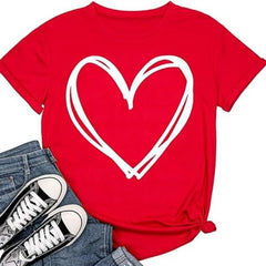 Womens Valentine's Day Graphic Tees Short Sleeve Heart Printed Shirts Blouse Tops