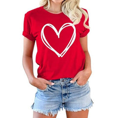 Womens Valentine's Day Graphic Tees Short Sleeve Heart Printed Shirts Blouse Tops